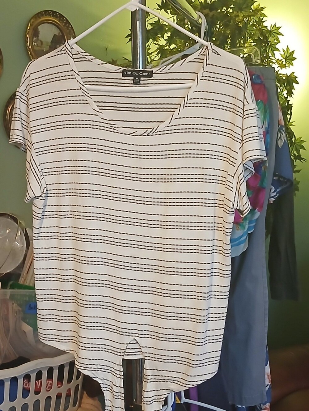 Kim & Cami White Tee with Black Striped Detail